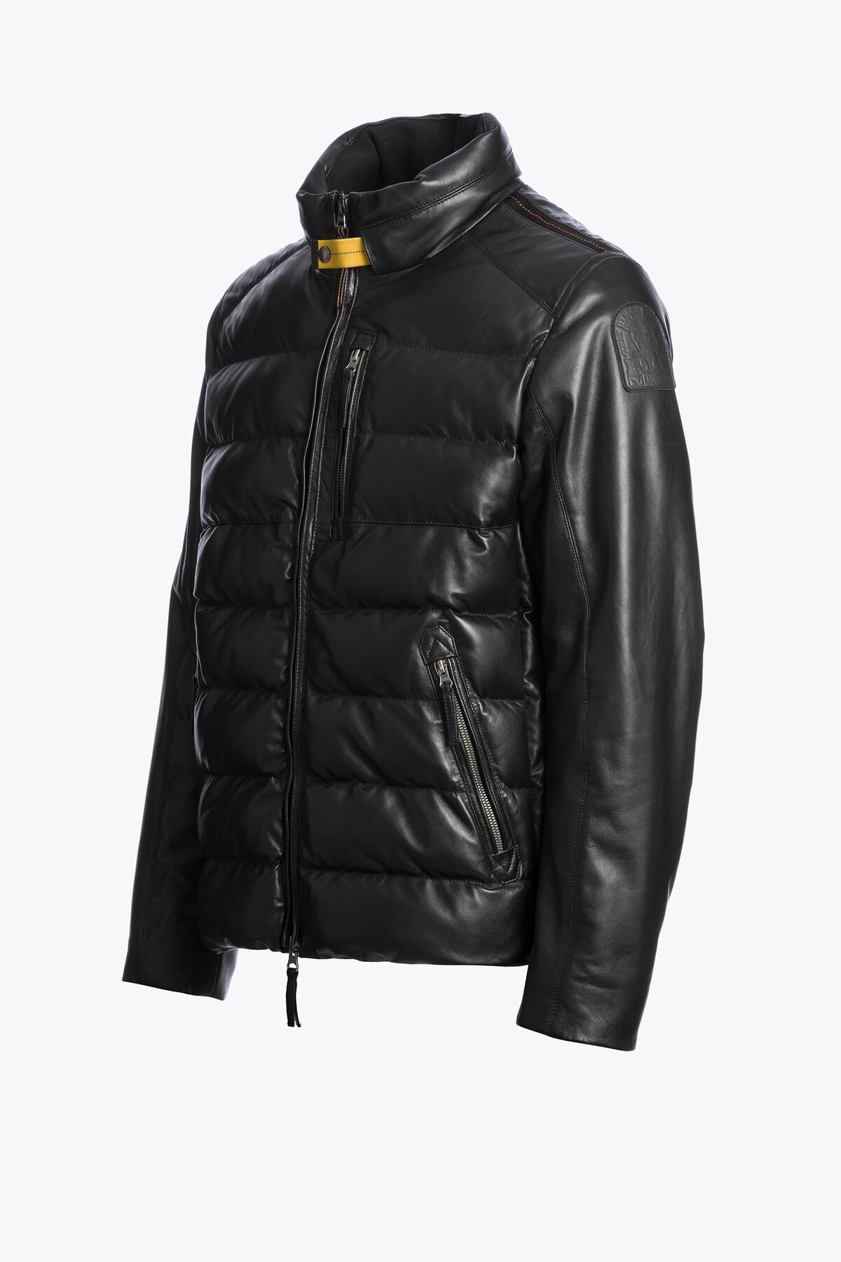 Men's Parajumpers Ernie leather jacket in Black, three-quarter side view