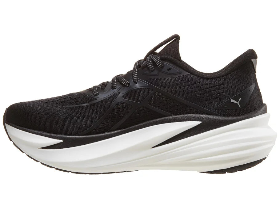 Men's PUMA MagMax Nitro 2. Black upper. White midsole. Medial view.