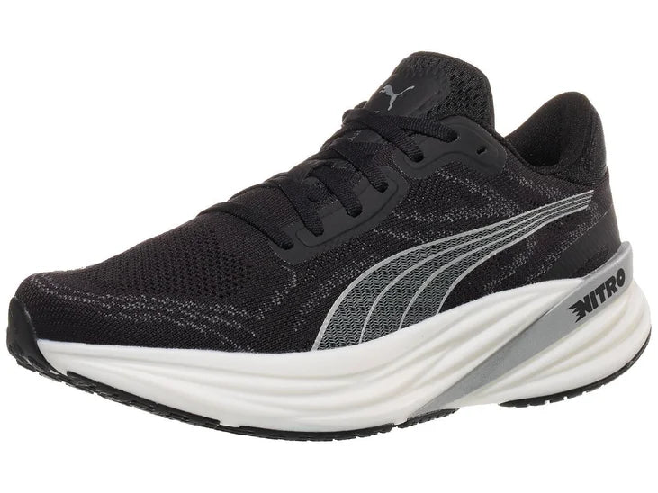Men's Puma Magnify Nitro 2. Black upper. White midsole. Lateral view.