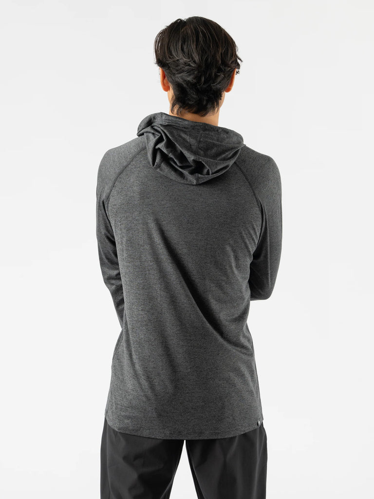 Men's rabbit EZ Pullover. Grey. Rear view.