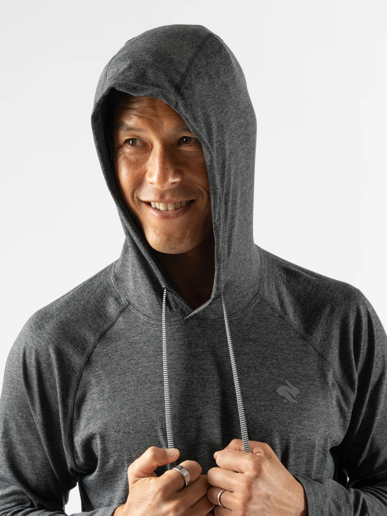 Men's rabbit EZ Pullover. Grey. Front view.
