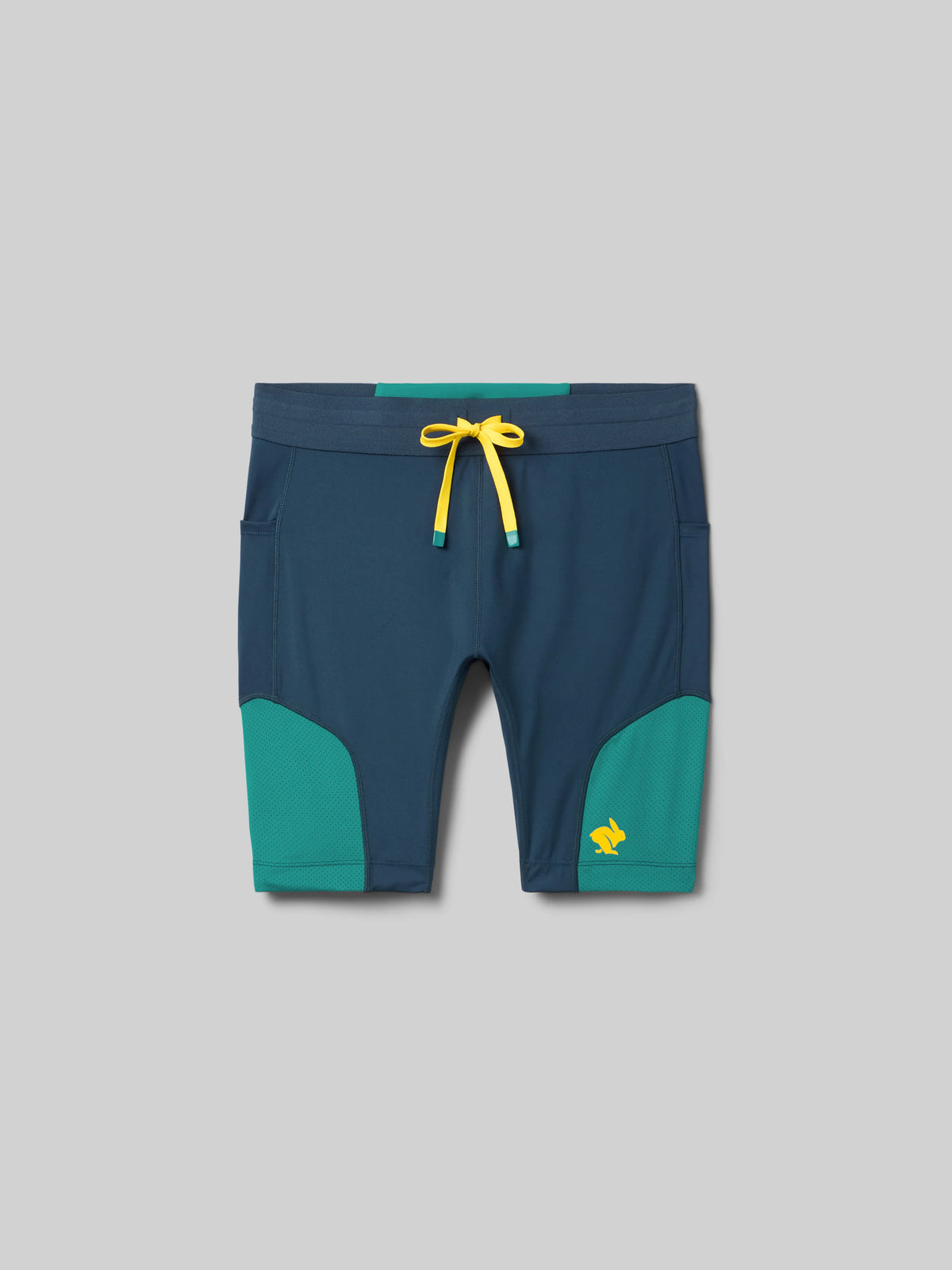Men's Rabbit Pacer Shorts 8.5in. Navy and turqoise colorway. Front view.