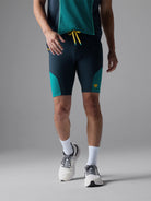 Men's Rabbit Pacer Shorts 8.5in. Navy and turqoise colorway. Front view.