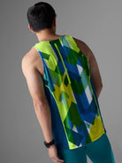 Men's rabbit Tempo Tank. Blue/Yellow/Green.