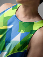 Men's rabbit Tempo Tank. Blue/Yellow/Green.
