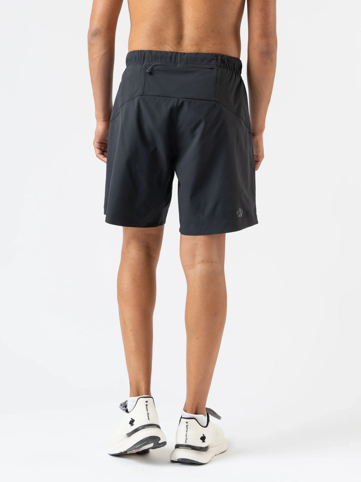 Men's rabbit Tried N' True 7-inch shorts in Black, rear view.