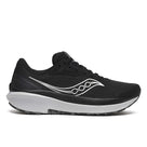 Men's Saucony Echelon 10. Black upper. Grey midsole. Lateral view.