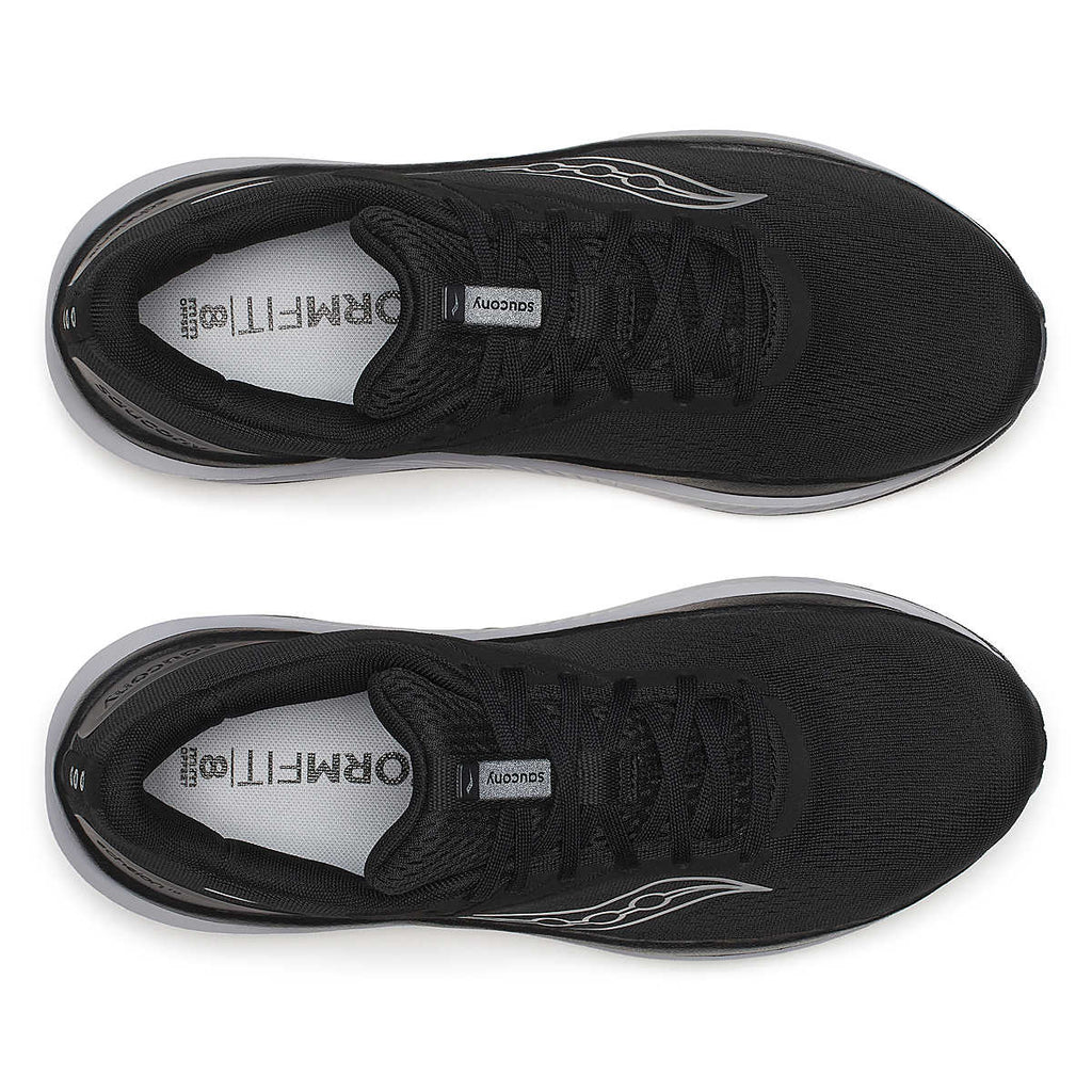 Men's Saucony Echelon 10. Black upper. Grey midsole. Top view.