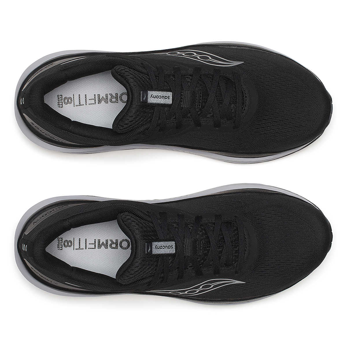 Men's Saucony Echelon 10. Black upper. Grey midsole. Top view.