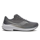 Men's Saucony Echelon 10. Grey upper. Grey and white midsole. Lateral view.