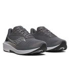 Men's Saucony Echelon 10. Grey upper. Grey and white midsole. Lateral view.