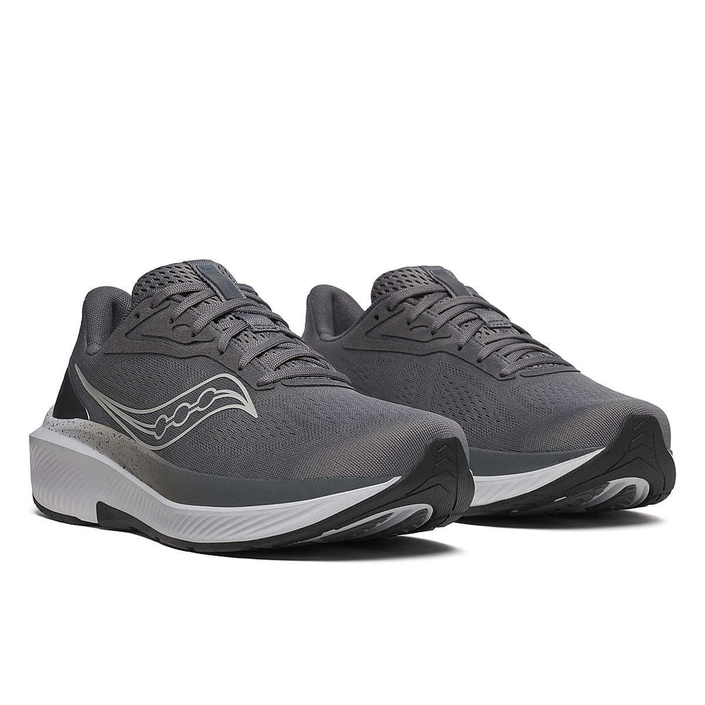 Men's Saucony Echelon 10. Grey upper. Grey and white midsole. Lateral view.