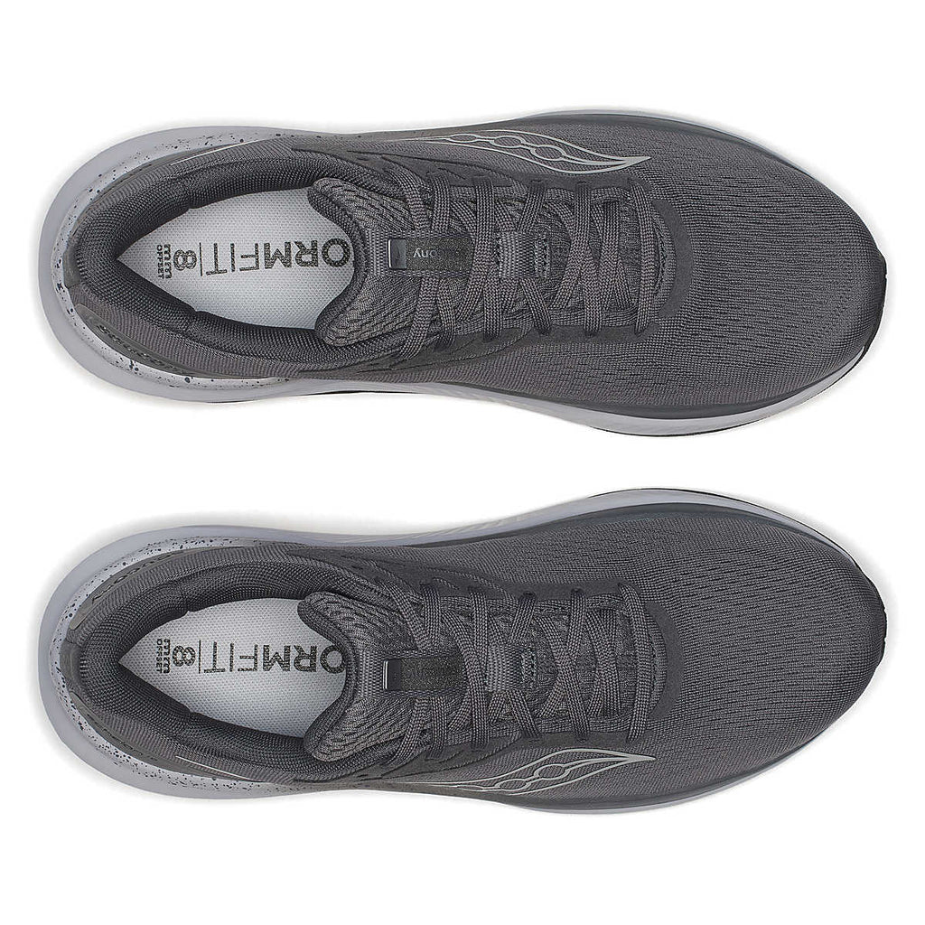 Men's Saucony Echelon 10. Grey upper. Grey and white midsole. Top view.