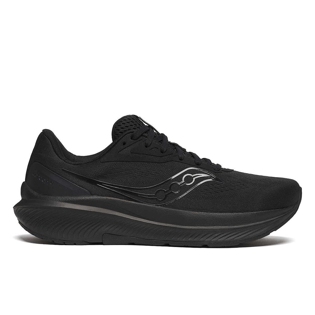 Men's Saucony Echelon 10. Black upper. Black midsole. Lateral view.