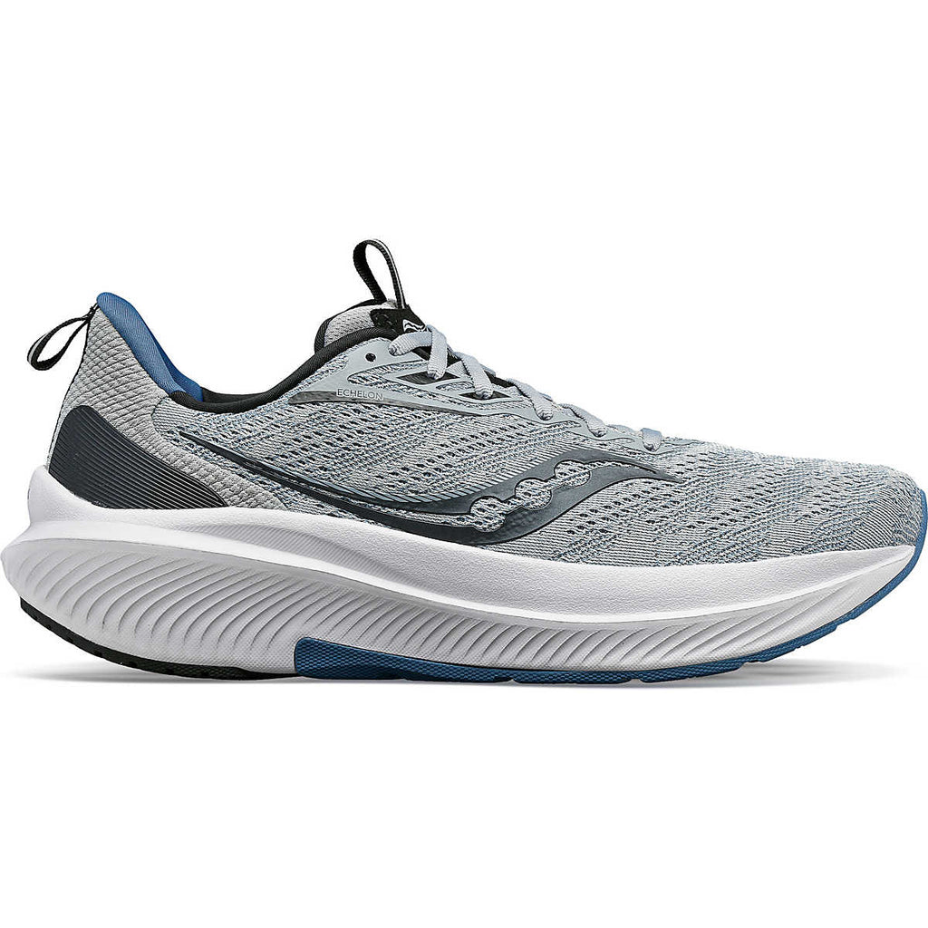 Men's Saucony Echelon 9. Grey upper. Grey midsole. Lateral view.
