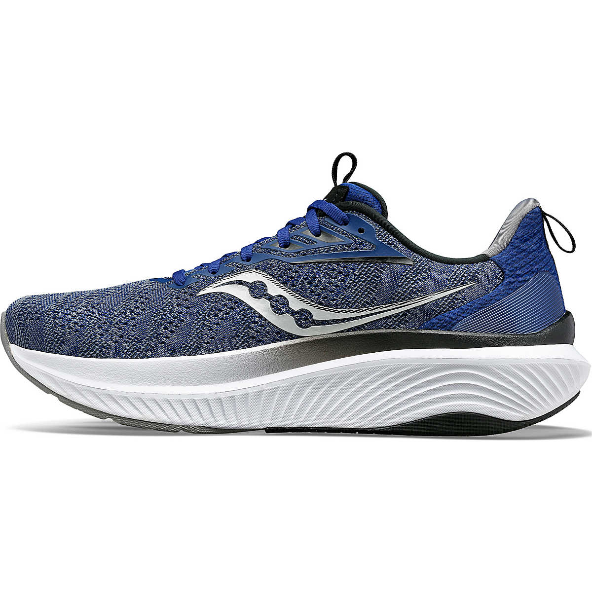 Men's Saucony Echelon 9. Blue/Grey upper. White midsole. Medial view.