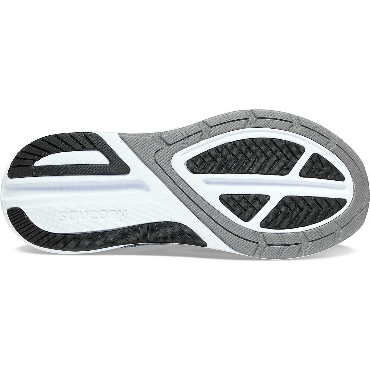 Men's Saucony Echelon 9. Blue/Grey upper. White midsole. Bottom view.