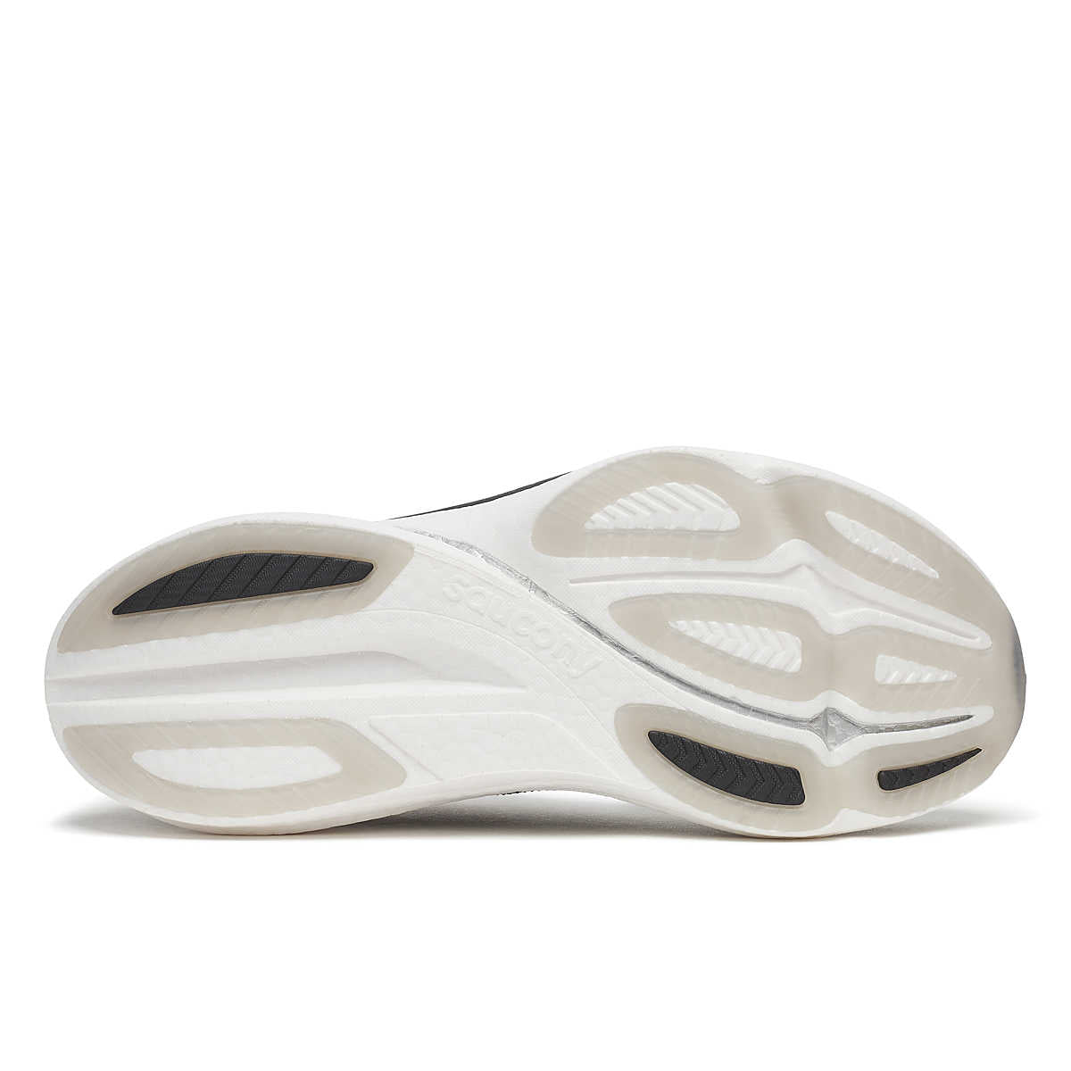 Men's Saucony Endorphin Azura. Black upper. White midsole. Bottom view.