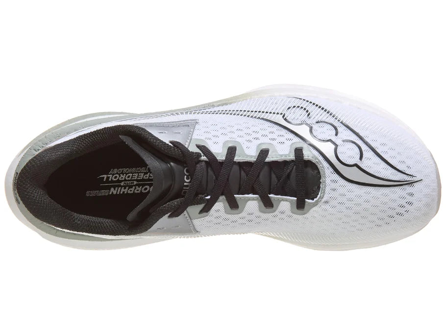 Men's Saucony Endorphin Azura. White upper. White midsole. Top view.