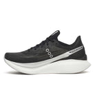 Men's Saucony Endorphin Pro 5. Black upper. White midsole. Medial view. 