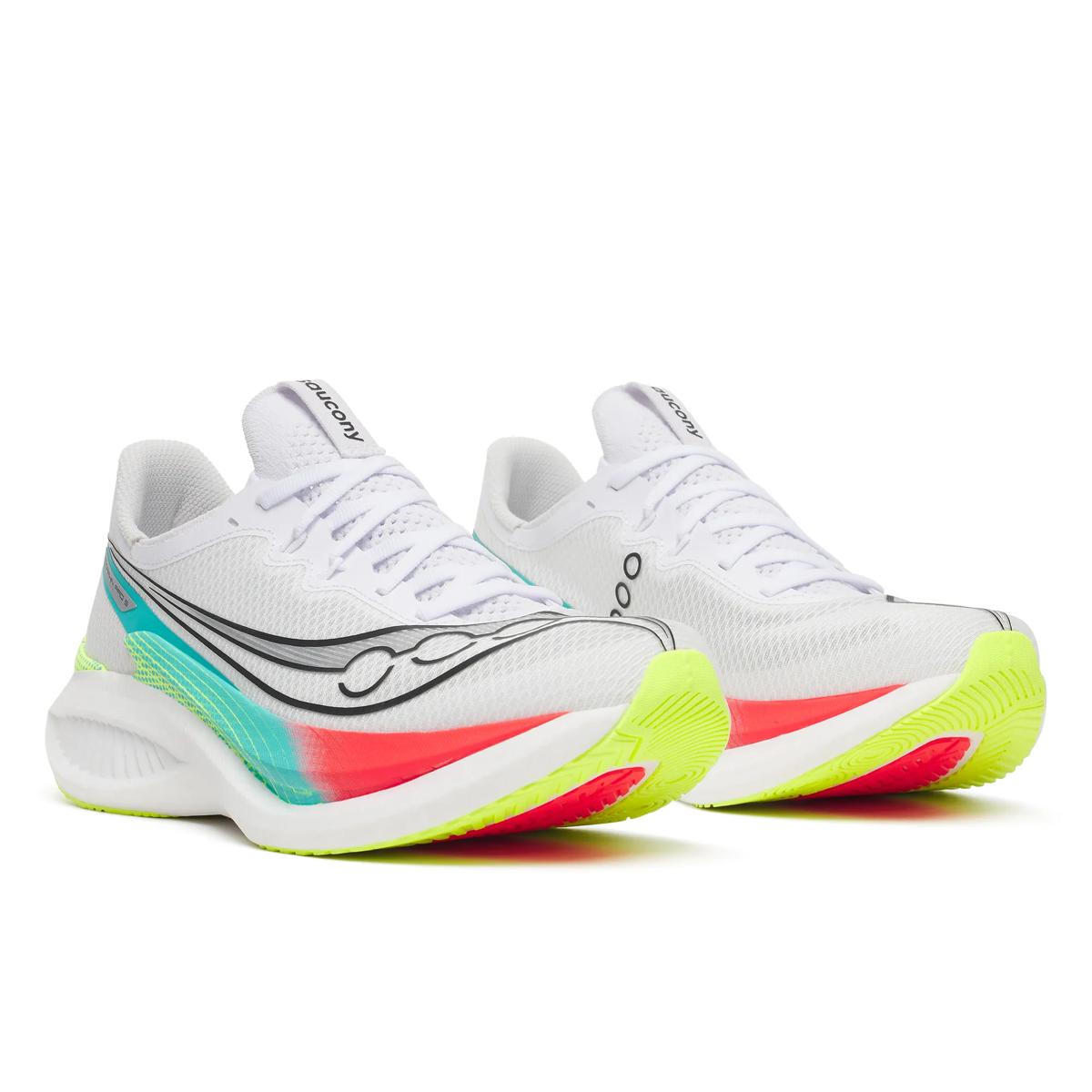Men's Saucony Endorphin Pro 5. White/Multi. Lateral view.