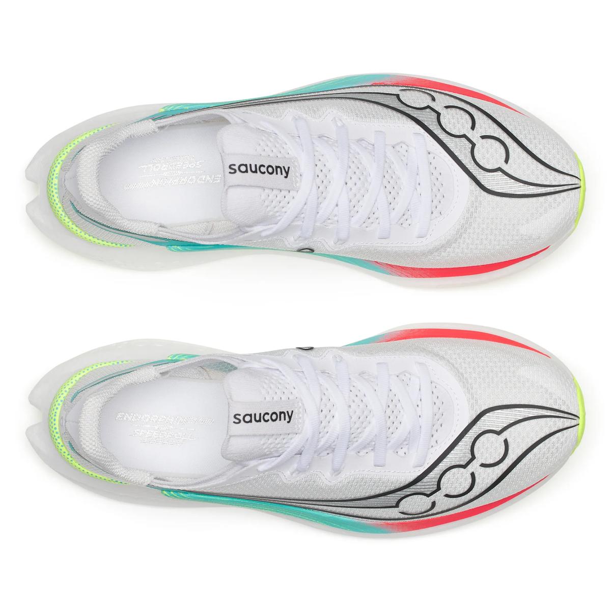 Men's Saucony Endorphin Pro 5. White/Multi. Top view.