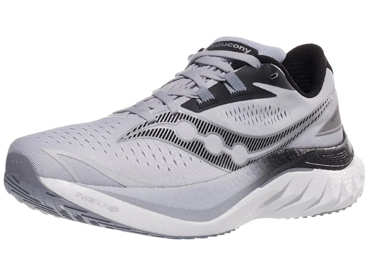 Men's Saucony Endorphin Speed 4. Grey upper. White midsole. Lateral view.