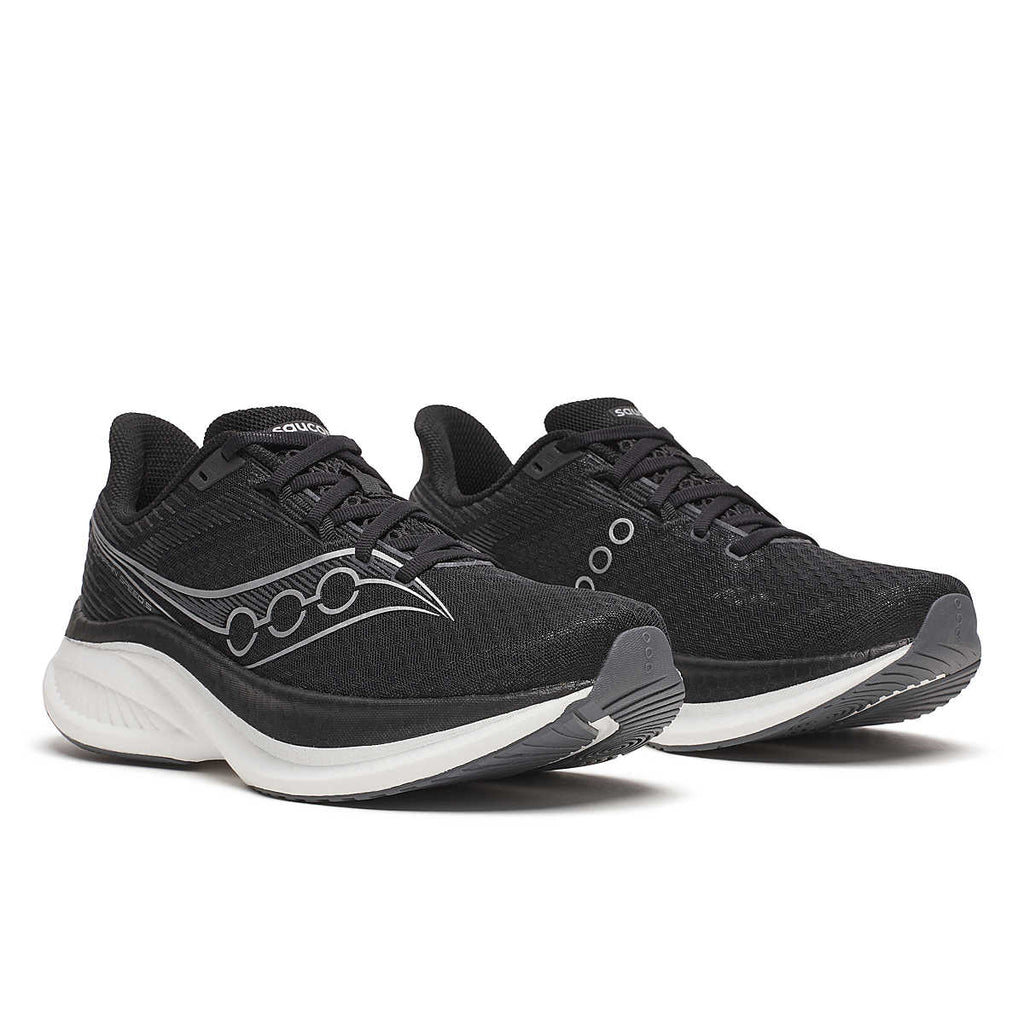 Men's Saucony Endorphin Pro 4. Black upper. White midsole. Lateral view.
