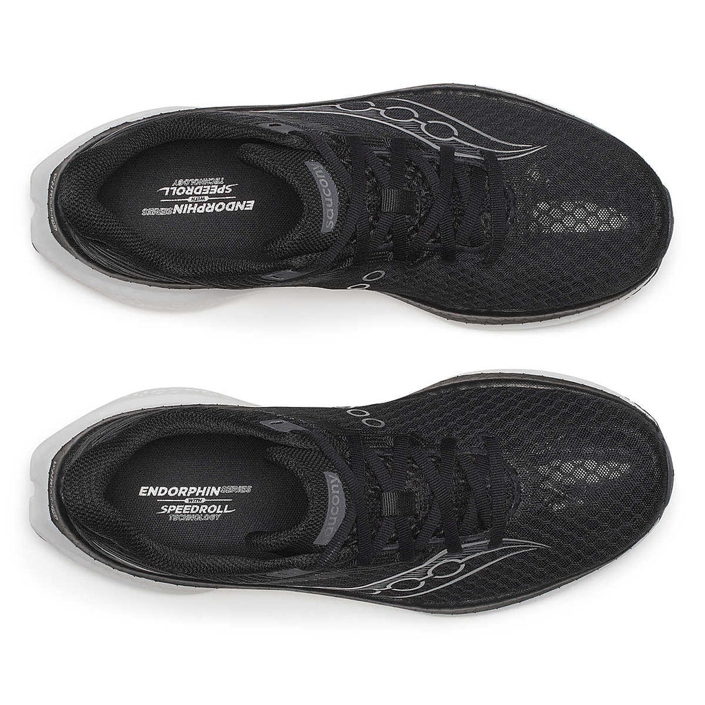 Men's Saucony Endorphin Pro 4. Black upper. White midsole. Top view.