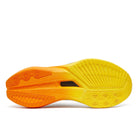 Men's Saucony Endorphin Speed 5. White upper. Orange midsole. Bottom view.