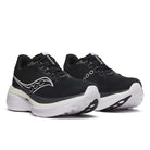 Men's Saucony Endorphin Trainer. Black upper. White midsole. Lateral view.