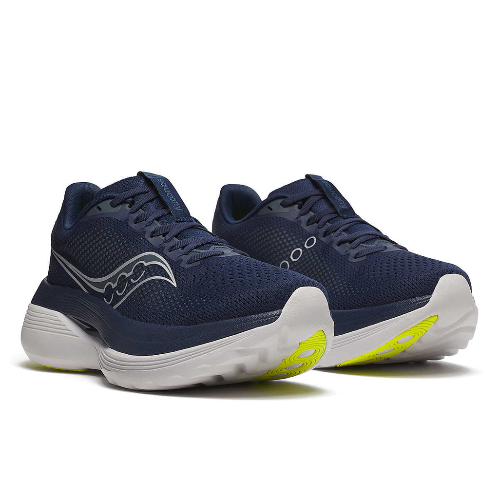 Men's Saucony Endorphin Trainer. Navy upper. Navy and white midsole. Lateral view.