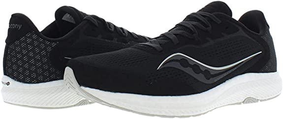 Men's Saucony Freedom 4. Black upper. White midsole. Lateral view.