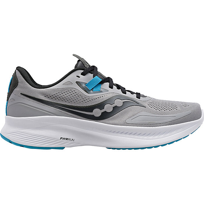 Men's Saucony Guide 15. Grey upper. White midsole. Lateral view.