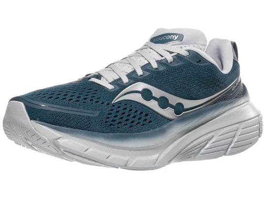 Men's Saucony Guide 17. Grey/Blue upper. White midsole. Lateral view.