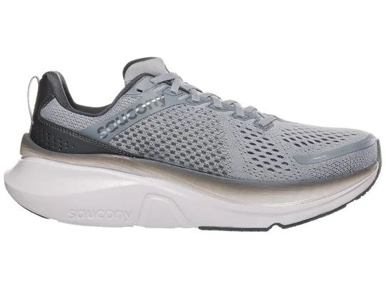 Men's Saucony Guide 17. Grey upper. White midsole. Medial view.