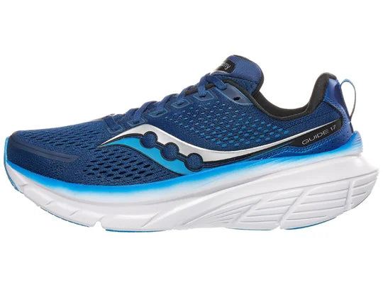 Men's Saucony Guide 17. Blue upper. White midsole. Lateral view.