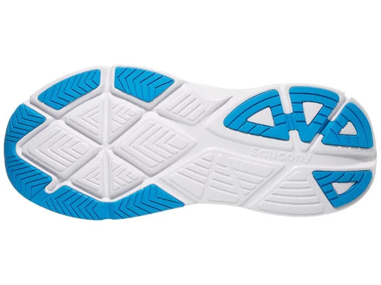 Men's Saucony Guide 17. Blue upper. White midsole. Bottom view.