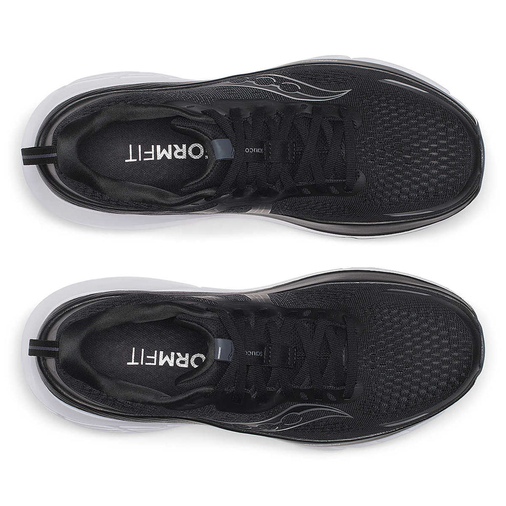 Men's Saucony Guide 18. Black upper. White midsole. Top view.