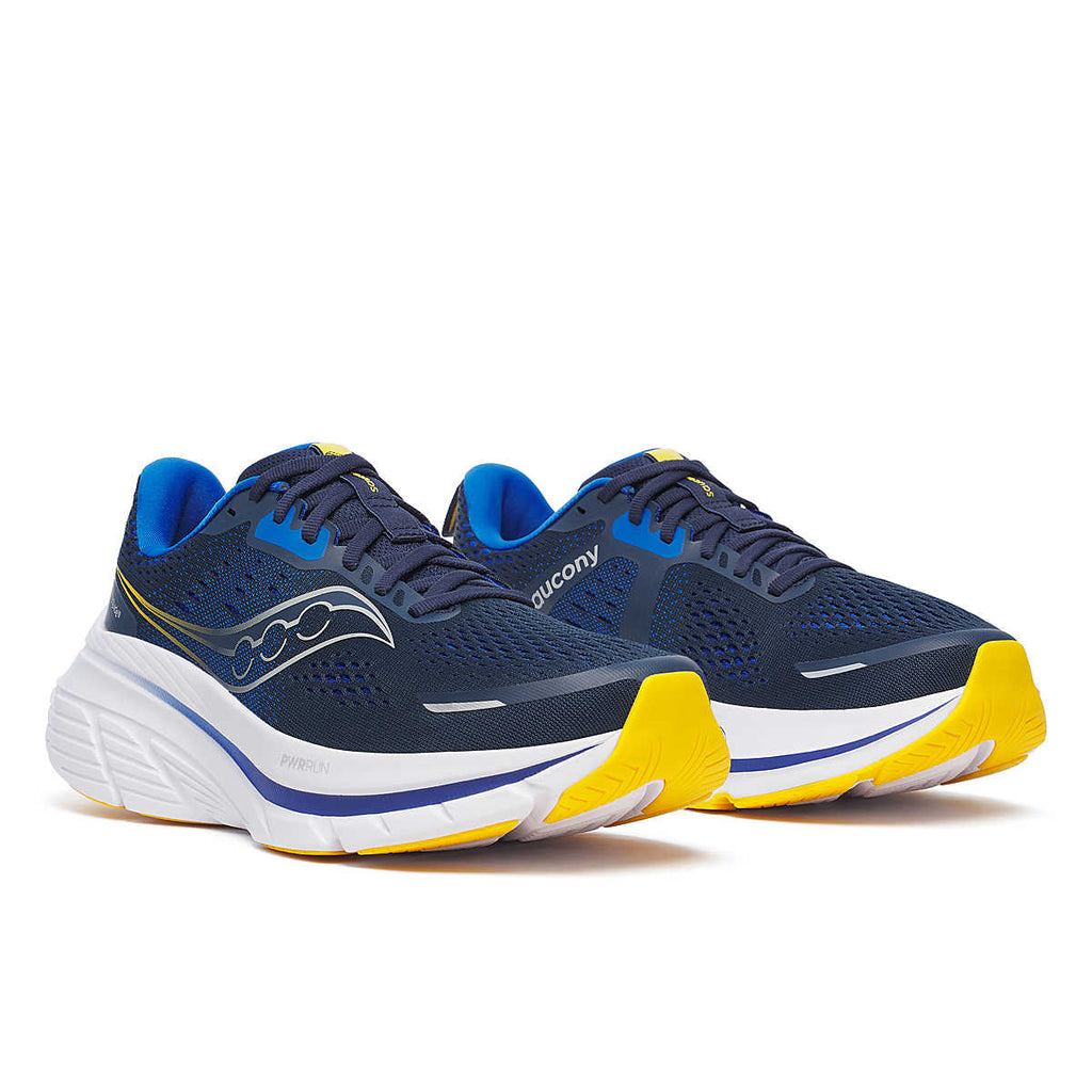Men's Saucony Guide 18. Navy upper. White midsole. Lateral view.