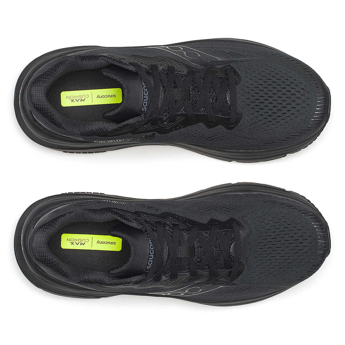 Men's Saucony Guide 19. Black upper. Black midsole. Top view.