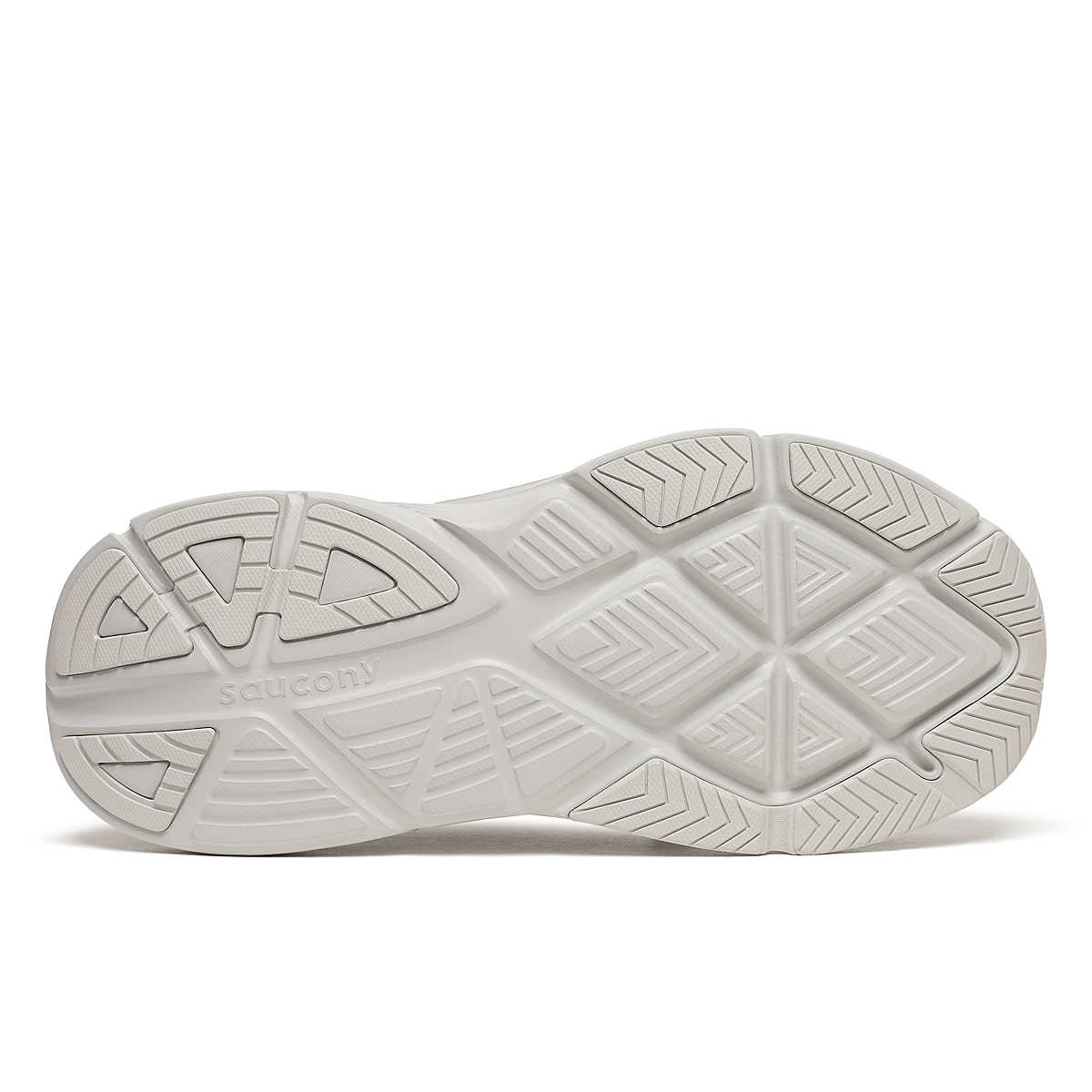Men's Saucony Guide Metro. Olive upper. White midsole. Bottom view.