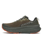 Men's Saucony Guide TR. Brown upper. Green midsole. Medial view.