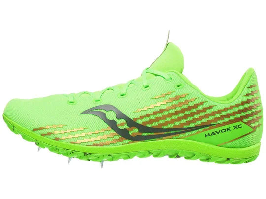 Men's Saucony Havok XC3. Green upper. Lateral view.