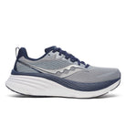 Men's Saucony Hurricane 25. Grey upper. White midsole. Lateral view.