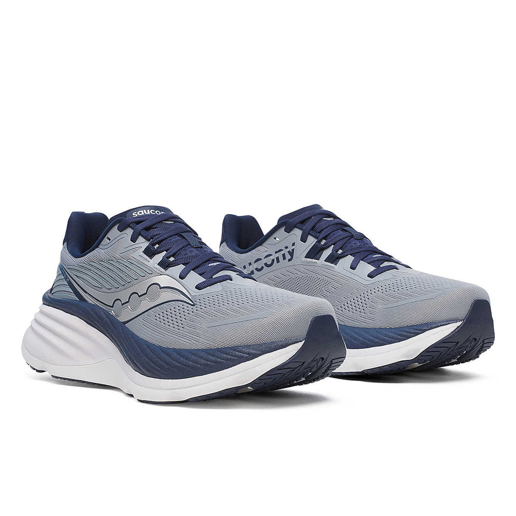 Men's Saucony Hurricane 25. Grey upper. White midsole. Lateral view.