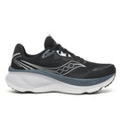 Men's Saucony Hurricane 26. Black upper. White midsole. Lateral view.