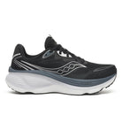 Men's Saucony Hurricane 26. Black upper. White midsole. Lateral view.