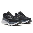 Men's Saucony Hurricane 26. Black upper. White midsole. Lateral view.