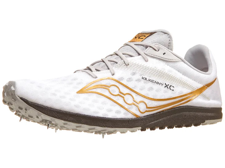 Men's Saucony Kilkenny XC 9. White upper. Black midsole. Lateral view.